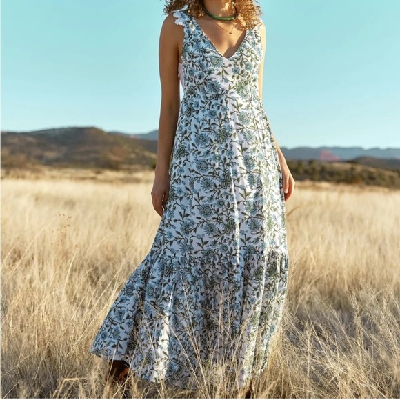 Eddy Clark Floral Maxi Boho Dress Medium Blue & White NWT - Picture 1 of 13